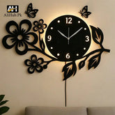 3D Butterflies And Flowers Wooden wall Clock - Alihub