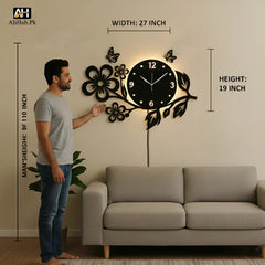 3D Butterflies And Flowers Wooden wall Clock - Alihub