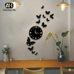 12 Different Size ButterFly Wooden Wall Clock Black (WC24)