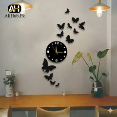 12 Different Size ButterFly Wooden Wall Clock Black (WC24) - Alihub