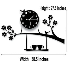 Tree Birds Coffee Cup On Jhula Design Wall Clock - Alihub