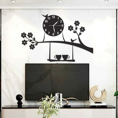 Tree Birds Coffee Cup On Jhula Design Wall Clock - Alihub