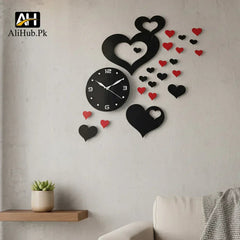Heart shap Wall Clock Black & Red - Alihub