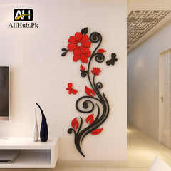 Red Flower Vase Wooden Wall Art