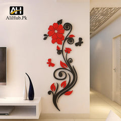 Red Flower Vase Wooden Wall Art - Alihub