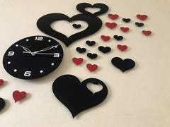 Heart shap Wall Clock Black & Red