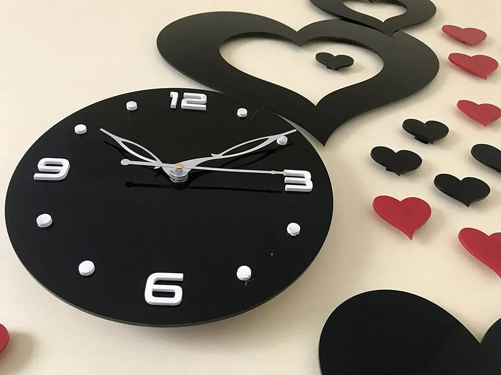 Heart shap Wall Clock Black & Red - Alihub