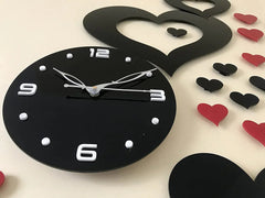 Heart shap Wall Clock Black & Red - Alihub