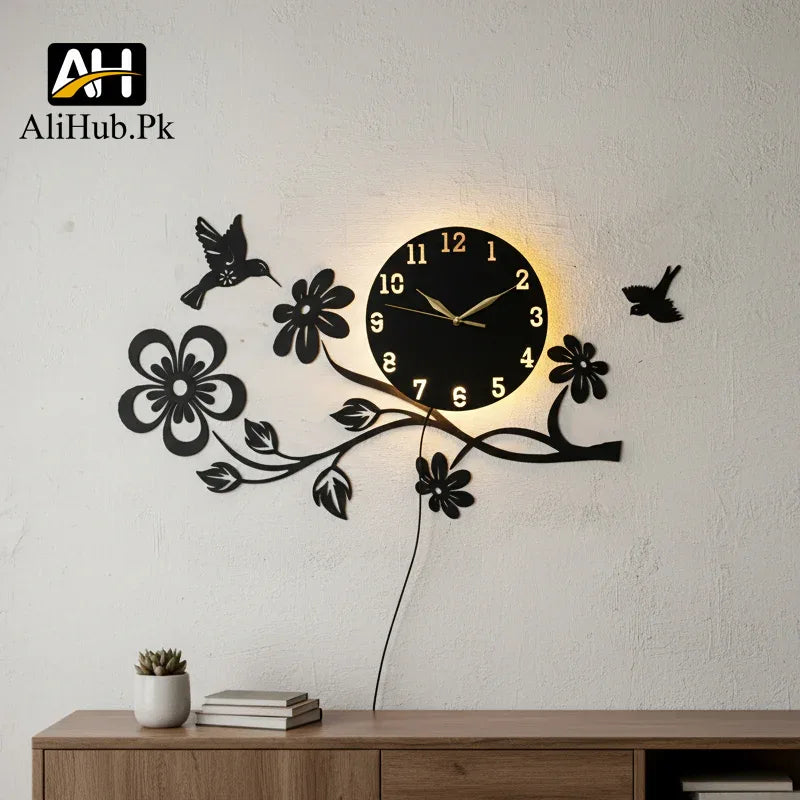 Creative Flower, Bird & Butterfly Design Wall Clock - Alihub
