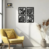 4 PCs Wooden Square Tree Leaf Wall Art Panel Wooden Frames