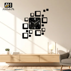 Square Patterned Romen & Number Wall Clock