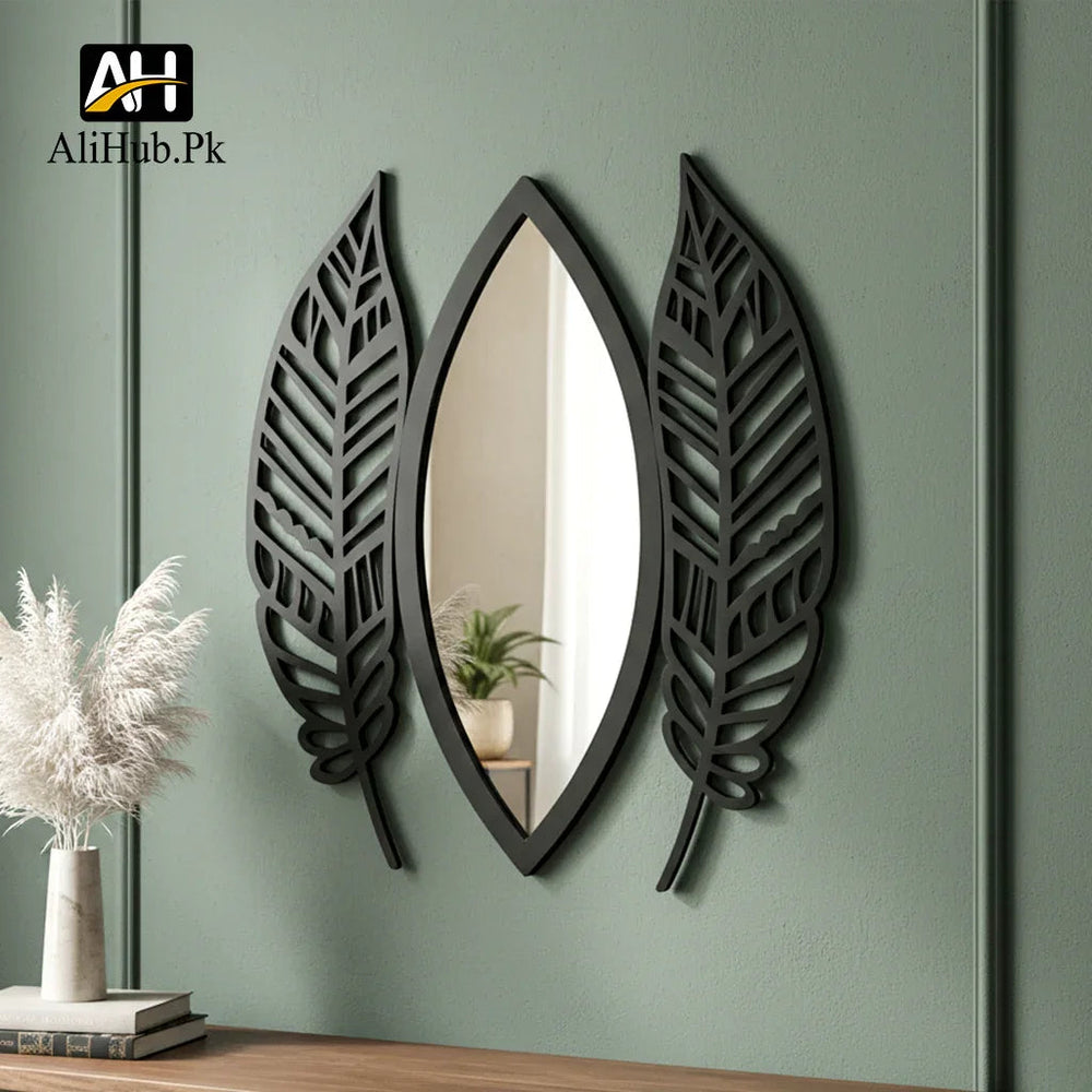 Wooden Leaf Shape Decorative Acrylic Mirror - Alihub