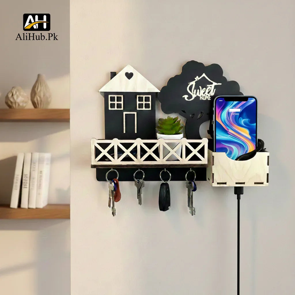 Home Sweet Black & White Wooden Key Holder - Alihub