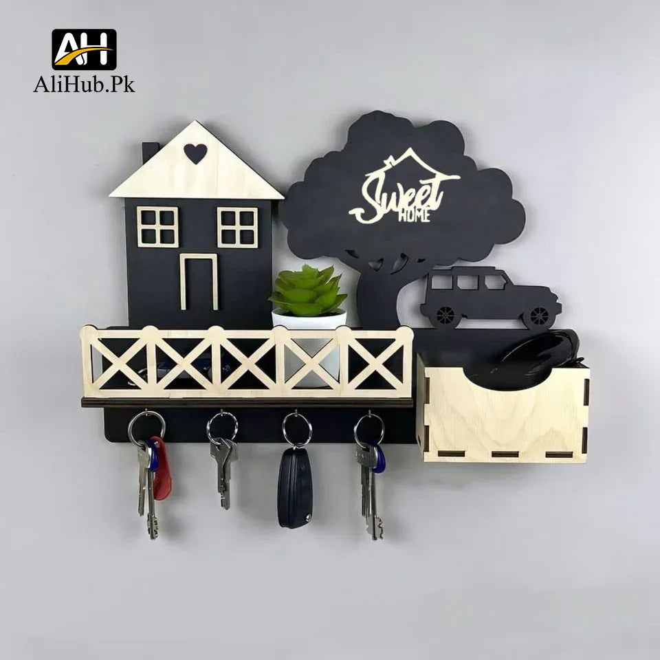 Home Sweet Black & White Wooden Key Holder - Alihub