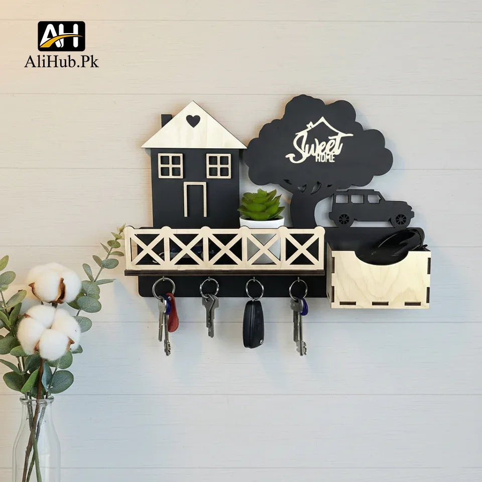 Home Sweet Black & White Wooden Key Holder - Alihub