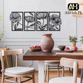 4 Pieces Poppy Flowers Leaves Wooden Wall Art