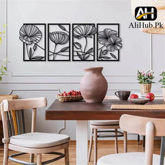 4 Pieces Poppy Flowers Leaves Wooden Wall Art