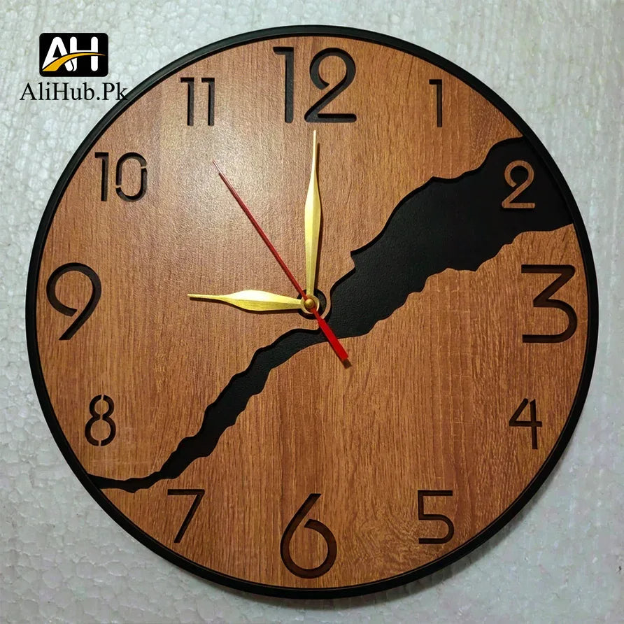 Decorative Wooden Frameless Wall Clock 2 Layer Black & Brown Color - Alihub