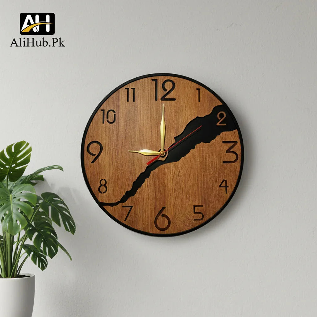 Decorative Wooden Frameless Wall Clock 2 Layer Black & Brown Color - Alihub