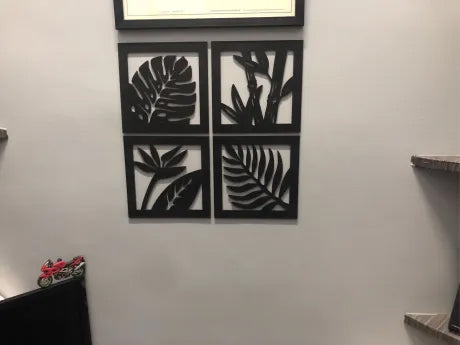 4 PCs Wooden Square Tree Leaf Wall Art Panel Wooden Frames