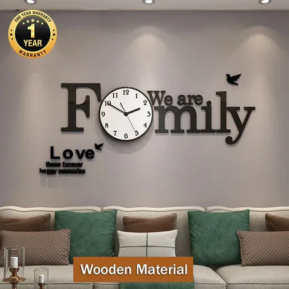 Family Clock Creative Design Large 3D Wall Adhesive Clock Wall Big Watch