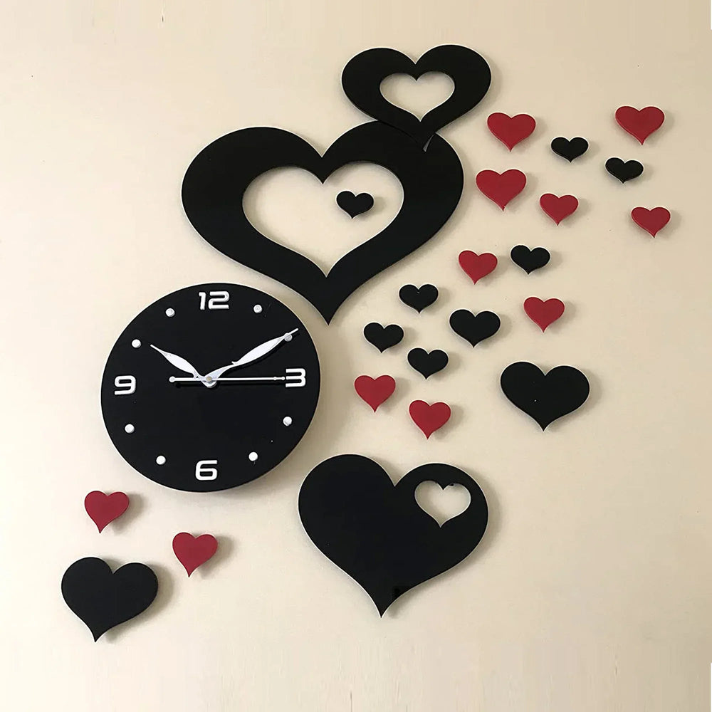 Heart shap Wall Clock Black & Red - Alihub