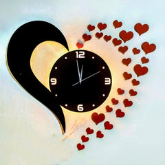 Heart Wall Clock Black, Red Big Size