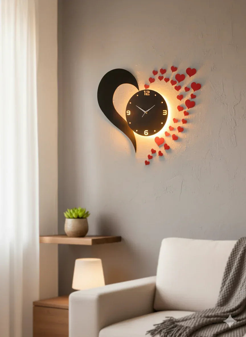 Heart Wall Clock Black, Red Big Size - Alihub