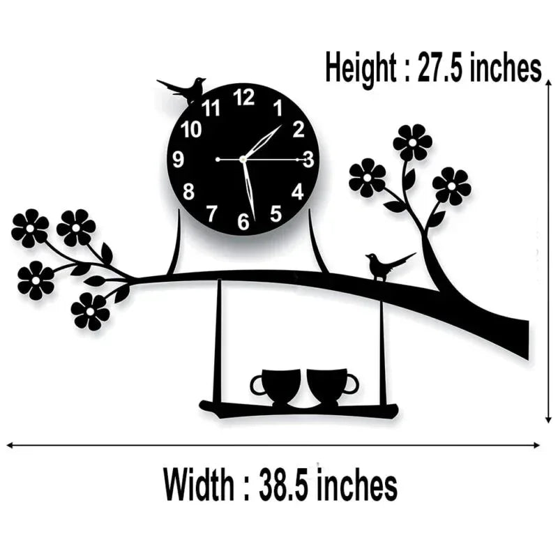 Tree Birds Coffee Cup On Jhula Design Wall Clock - Alihub