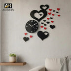 Heart shap Wall Clock Black & Red