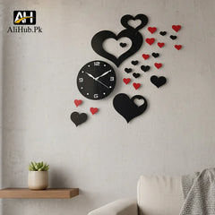 Heart shap Wall Clock Black & Red