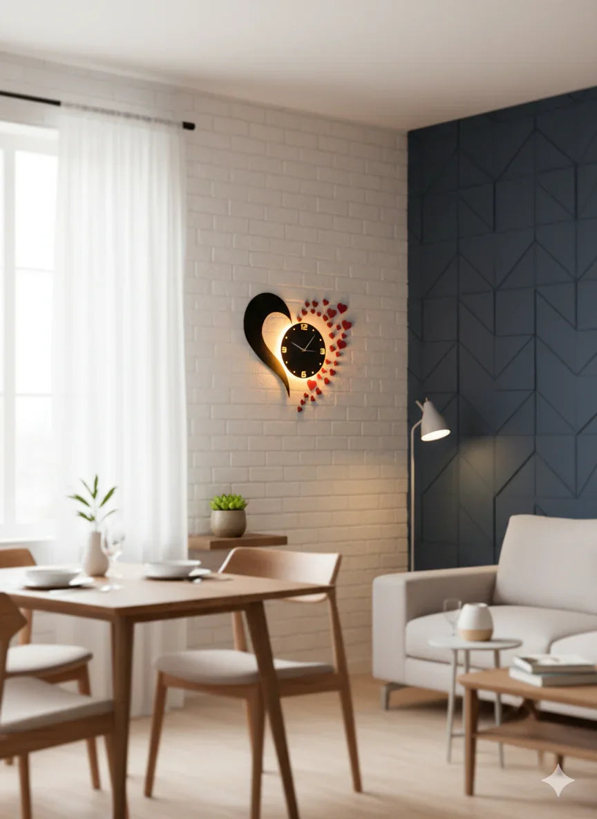 Heart Wall Clock Black, Red Big Size
