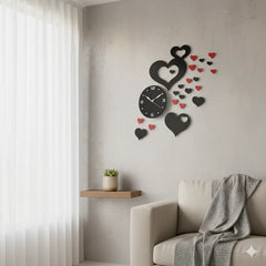 Heart shap Wall Clock Black & Red