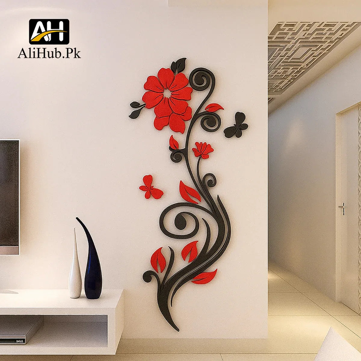 Red Flower Vase Wooden Wall Art