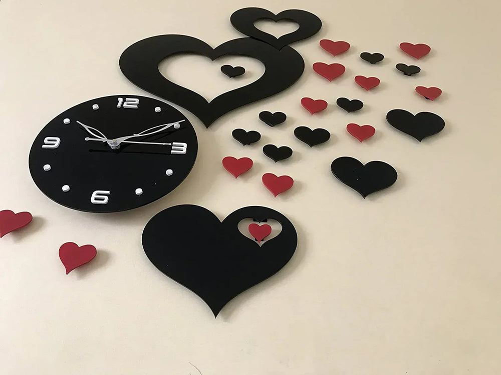 Heart shap Wall Clock Black & Red - Alihub
