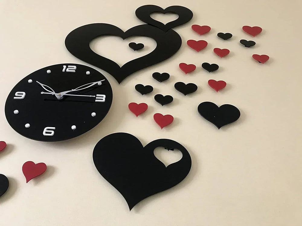 Heart shap Wall Clock Black & Red - Alihub