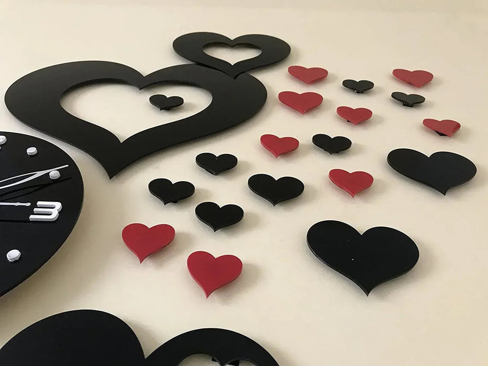 Heart shap Wall Clock Black & Red - Alihub