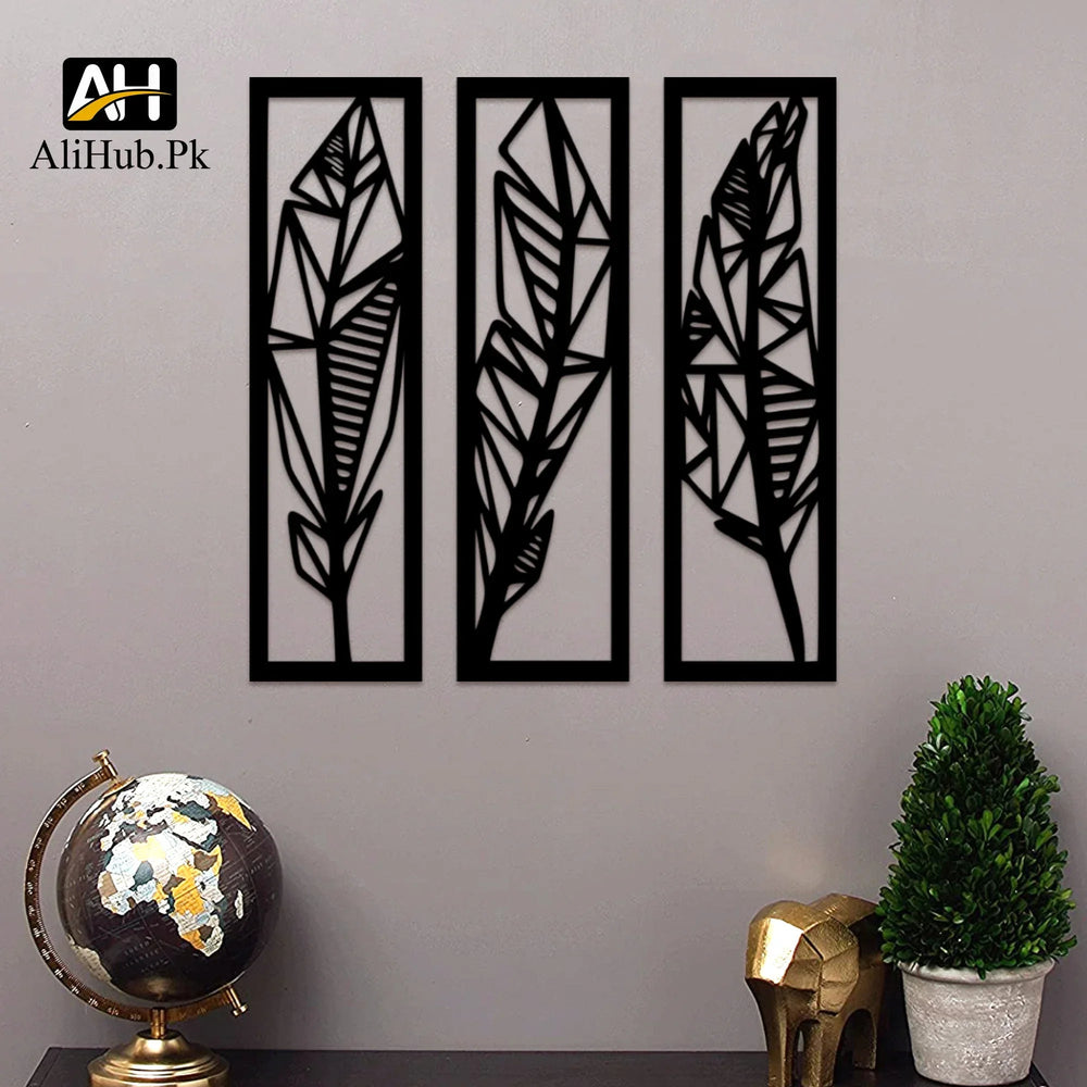 3 Pieces Geometric Leaves Wooden Wall Art - Alihub