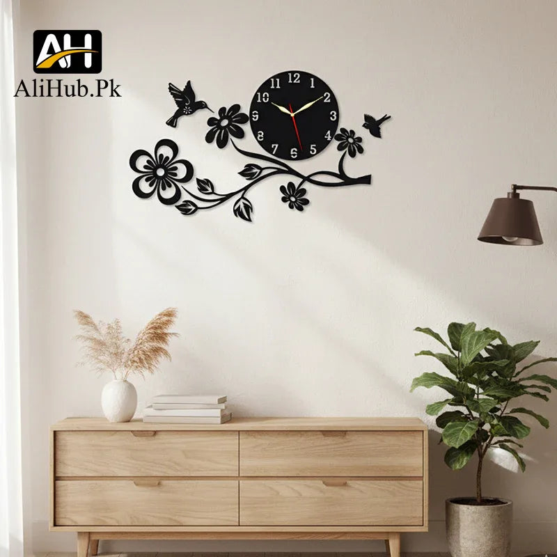 Creative Flower, Bird & Butterfly Design Wall Clock - Alihub