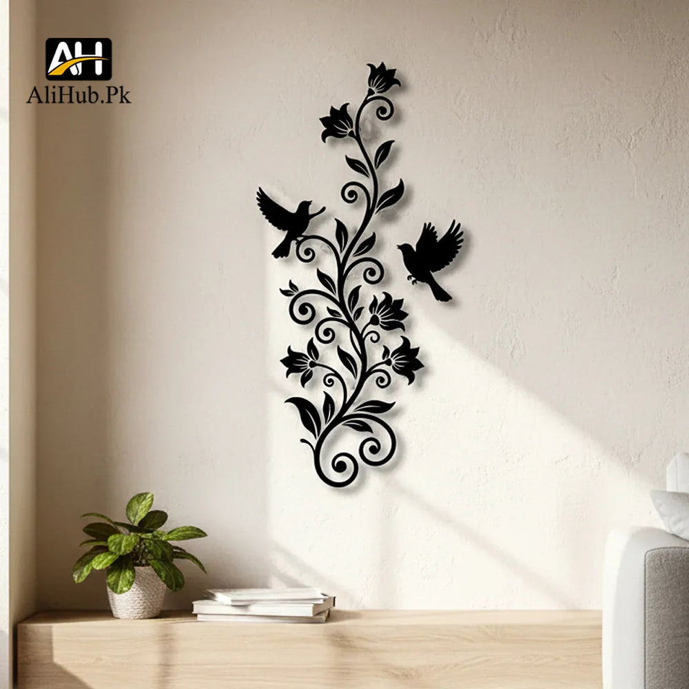 Birds On Flower Whale Wooden Wall Art - Alihub