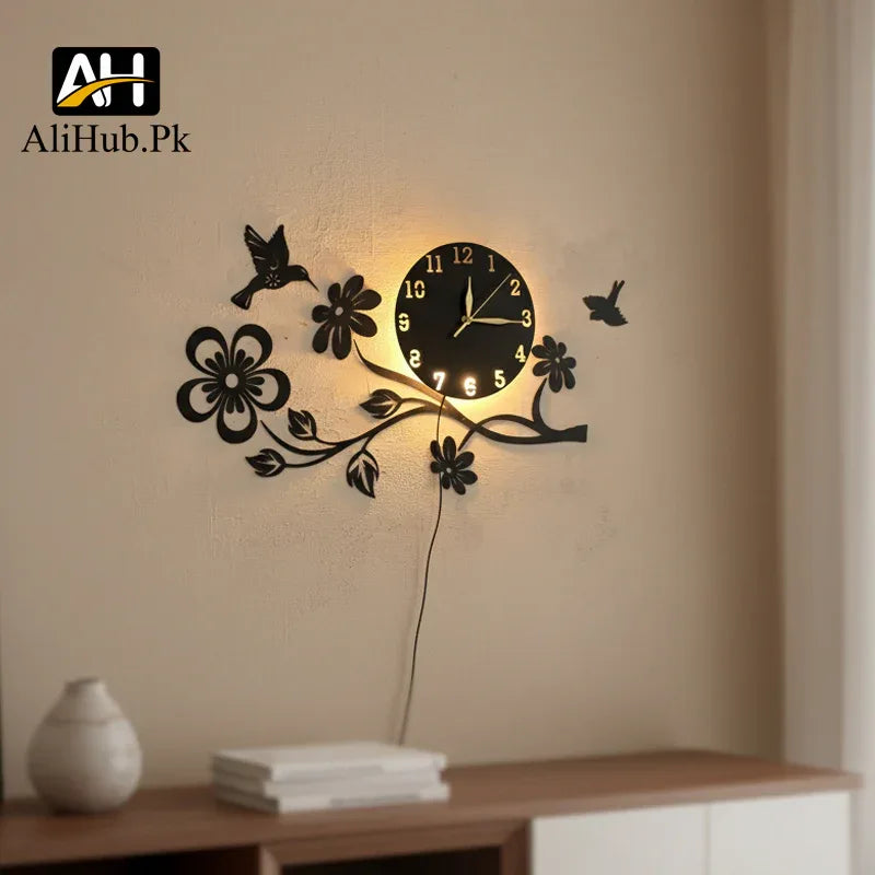 Creative Flower, Bird & Butterfly Design Wall Clock - Alihub