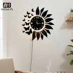 Sunflower & Butterfly Design Wall Clock With Light