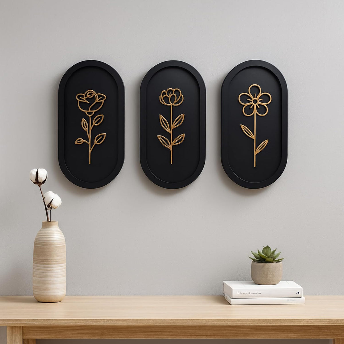 3 Piece Wooden Floral Wall Art Set