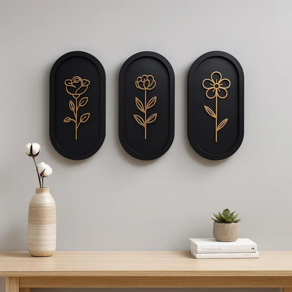 3 Piece Wooden Floral Wall Art Set