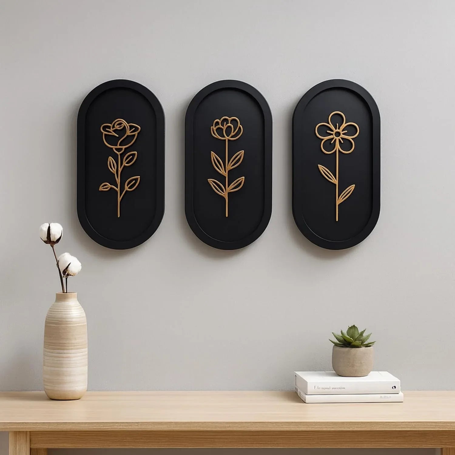 3 Piece Wooden Floral Wall Art Set