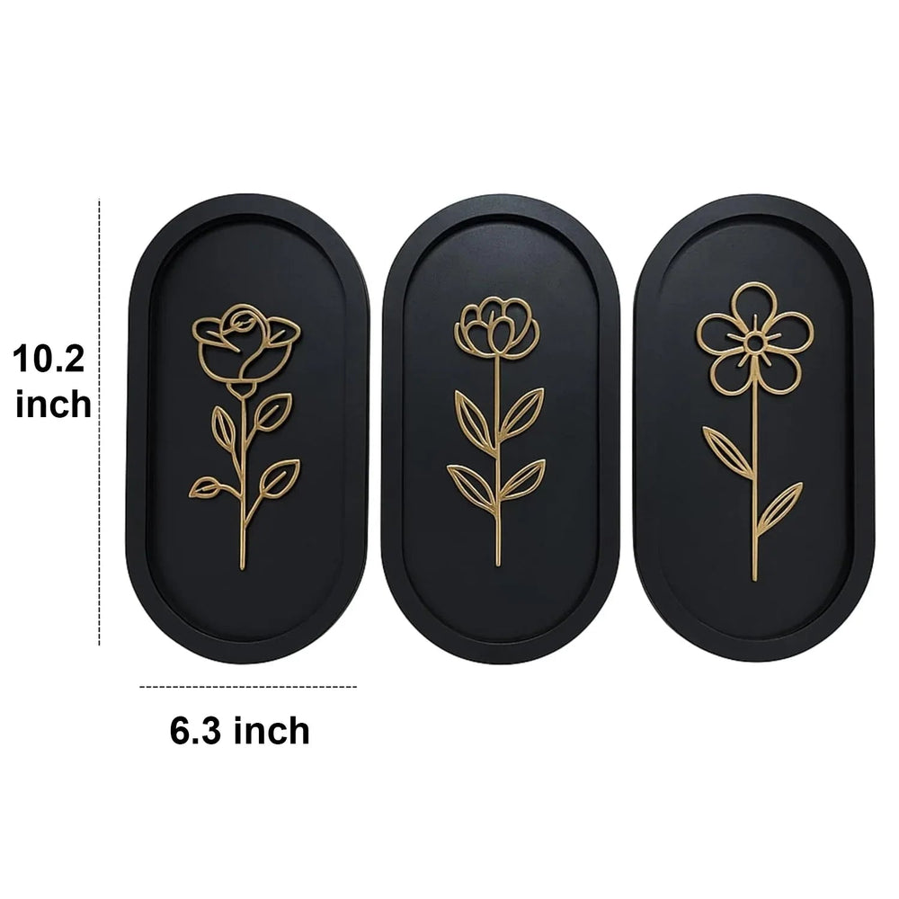 3 Piece Wooden Floral Wall Art Set - Alihub
