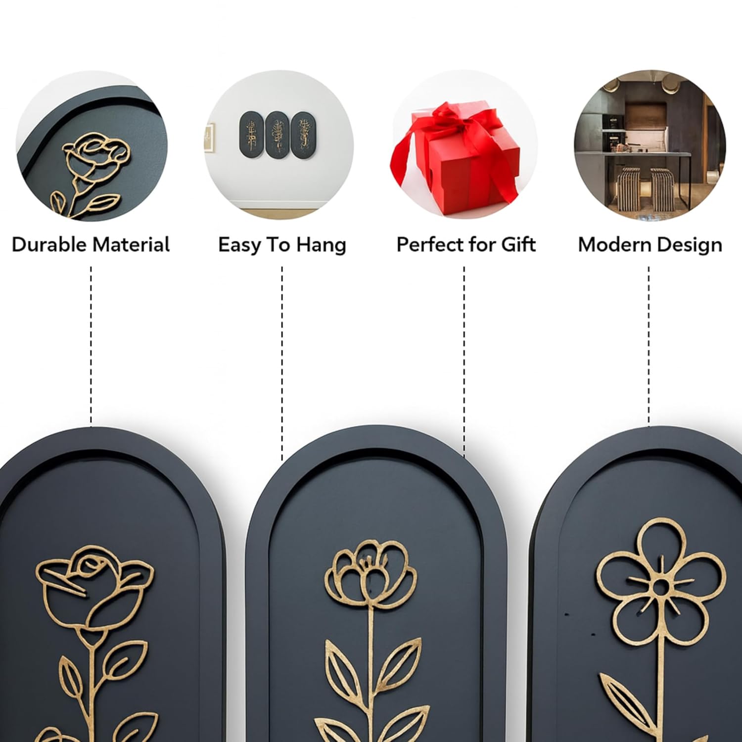 3 Piece Wooden Floral Wall Art Set