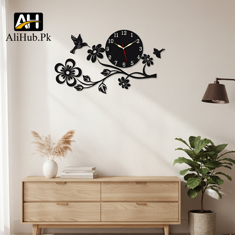 Creative Flower, Bird & Butterfly Design Wall Clock