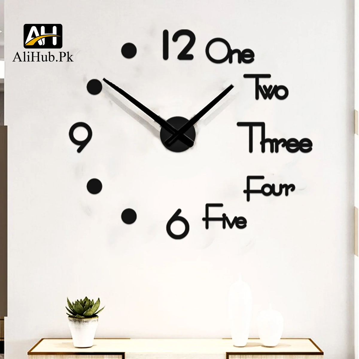 Big Size Clock With 12 Inch(Clock Hands) 3D Diy Wooden Digits Wall Clock(#107)