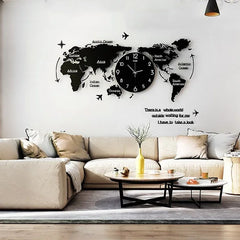Large World Map DIY Wooden Wall Clock Quartz Watch